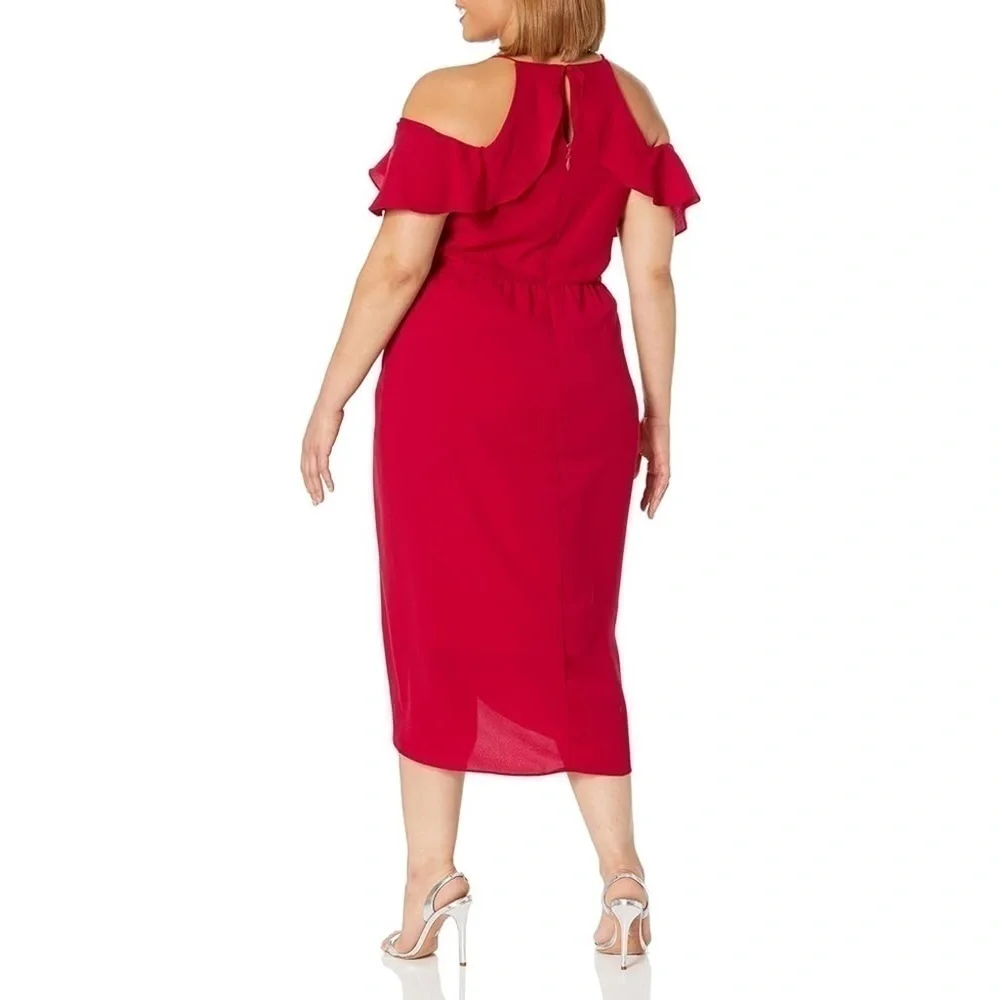 City‎ Chic Love Siren Ruffled Cold Shoulder Tulip Midi Dress Size 12 New